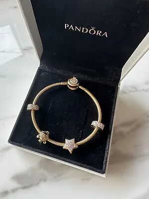$429.99 • Buy Genuine Pandora Bracelet With Charms 14k Gold Plated