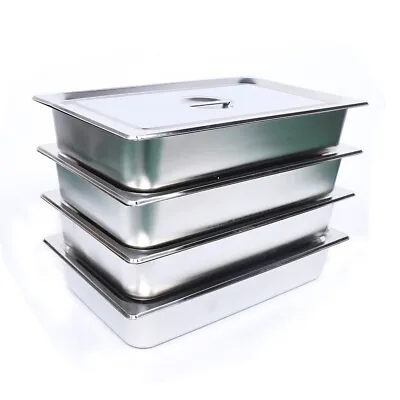 4-Pack Hotel Pans Commercial Steam Table Pan W/ Lid Stainless Steel Food Pan USA • $51.30