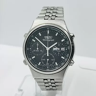 1984 Seiko Chronograph Men’s Vintage Black Dial Steel 38mm Watch 7A38-7270 • $750