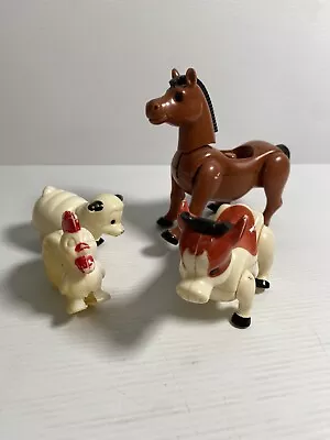 4 Old Playskool Playmates Little People Farm Animals Chicken Horse Cow Sheep • $10