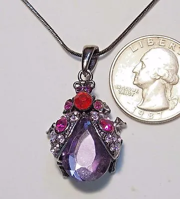 Bejeweled Ladybug/Beetle/Insect Pendant Necklace Red/Pink/Lilac Rhinestones 18  • $13.38
