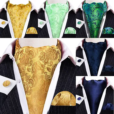 Men's Silk Ascot Cravat Set Paisley Blue Gold Red Burgundy Wedding • $12.99