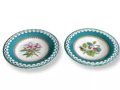 Monton Porcelain Victorian  Turquoise Dessert Floral Design Centerpiece Pair • $199