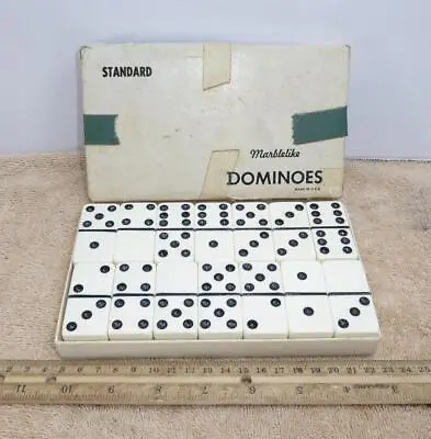 Vintage PUREMCO No. 616 Marblelike Standard White Dominos W/ Box Game Pieces ! • $56.95