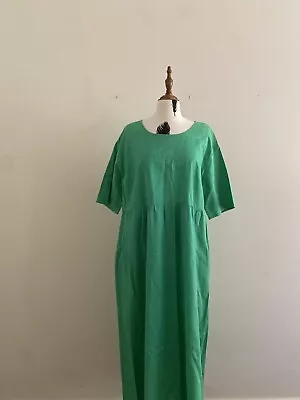 Lazy Sunday Lifestyle Cotton Linen Green Short Sleeve Maxi Dress Size 16 • $51.75