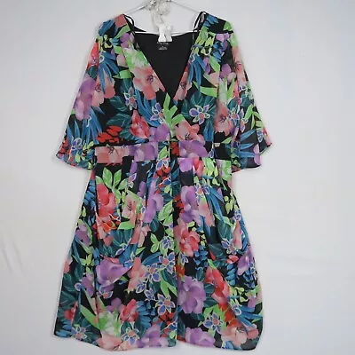 City Chic Womens A-Line Dress XLarge Or 22 (AU)Floral V-Neck Pleated Maxi • $29.99