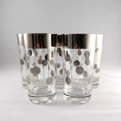 Vintage Midcentury Modern Dorothy Thorpe Style Silver Polka Dot Highball Glasses • $24.99