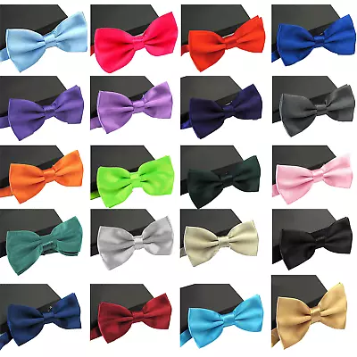 Smart Bow Tie Neck Mens Tie Satin Dickie Bow Fancy Dress Wedding Plain Pre-Tied • £2.59