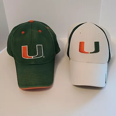 2 Miami Hurricanes Hats White Nike S/M & Green Signatures OSFM Adjustable Back • $20.99