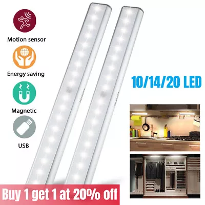 £4.91 • Buy Magnetic PIR Motion Sensor LED Light USB Rechargeable Strip Cabinet Night Lamp