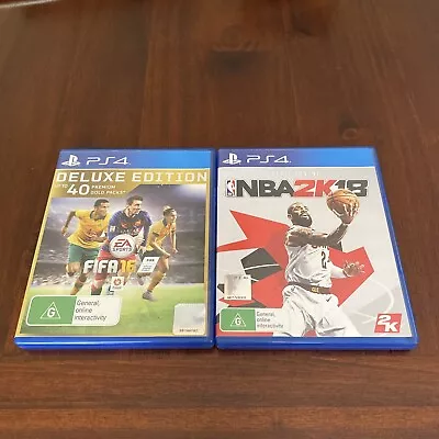 NBA 2K18 + FIFA 16 Deluxe Edition PS4 Game Bundle Lot Complete VGC Free Postage • $18