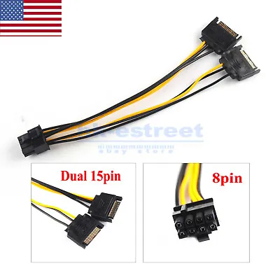 Dual 15Pin SATA Male To PCIe 8Pin GPU Video Graphics Card Power Adapter Cable • $5.79