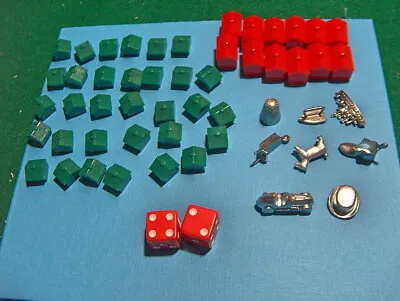 MONOPOLY Replacement Pieces 8 Tokens 32 HOUSES 12 HOTELS 2 DICE Hotels Red Green • $4