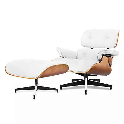 Pro Tall Eams Lounge Chair And Ottoman 100% Real Leather Armchair Walnut White • $679