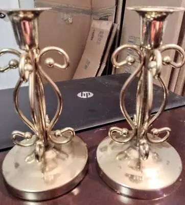 Set Of 2 Vintage Candlestick Brass Holders W/ Bonus Glass Votives • $26.99