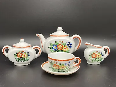 Vintage Mini Flowered Porcelain Tea Set 7 Pcs Japan • $9.45