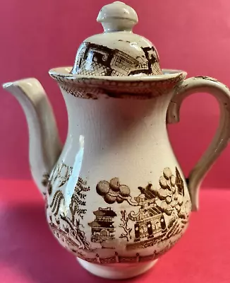 Aesthetic Movement Brown Transferware Teapot Oriental Motif Mid-1800's • $38