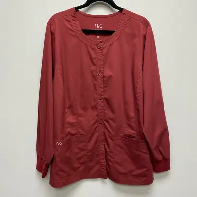 NrG By Barco Womens Scrub Jacket Red Long Sleeve Crew Stretch Pockets Plus 2XL • $14.84