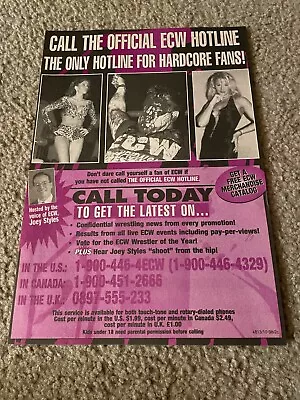 Vintage ECW HOTLINE Poster Print Ad FRANCINE TOMMY DREAMER SUNNY JOEY STYLES 90s • $7.99