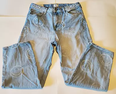 H&M Womens Jeans 32 Y2K 90s Original Smiley All Over Print Distressed Denim • $29.99