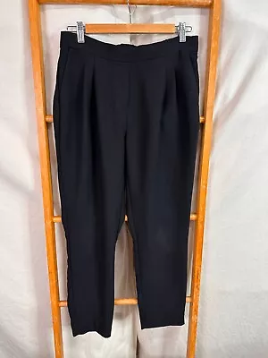 Decjuba Dress Pants Womens 10 Black Mid Rise Pleated Straight Leg • $16.95