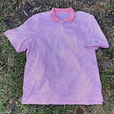 Vineyard Vines Polo Shirt Size XL Pink White Striped Short Sleeve • $10