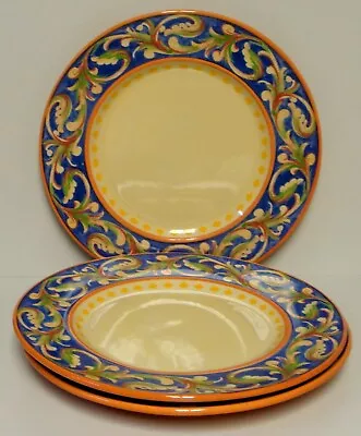 Pfaltzgraff VILLA DELLA LUNA Dinner Plates BLUE RIM More Here SET OF THREE • $55.95