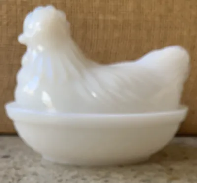 Milk Glass Hen On Nest Dish Covered Candy Bowl White Chicken Small • $8.75