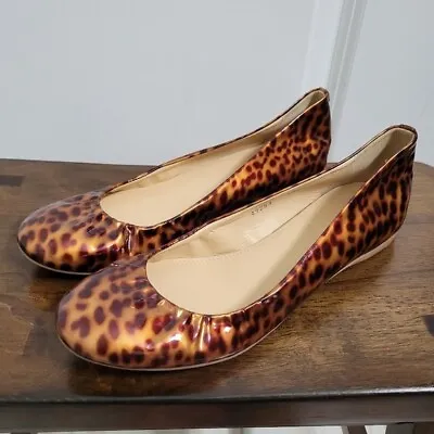 J. Crew Cece Tortoise Gold Brown Animal Print Round Toe Ballet Flats Italy Sz 7 • $28