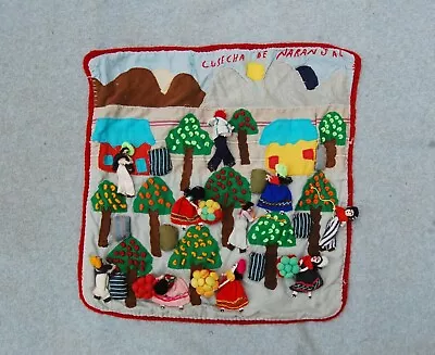 Arpilleras Textile Wall Hanging Harvest Naranjal Ecuador Fruit Pickers 19   VTG • $27.49