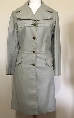 Vintage Light Gray Leather 1970’s Spy Coat Trench Coat Size L • $75