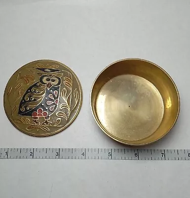 Vintage Enamel Owl Design Brass Trinket Box Made In India- Rare-BEAUTIFUL  • $14.68