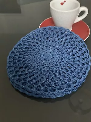 Blue Vintage Hand Crochet Lace  Coaster Doilies  Table Handmade  100% Cotton • £2.99