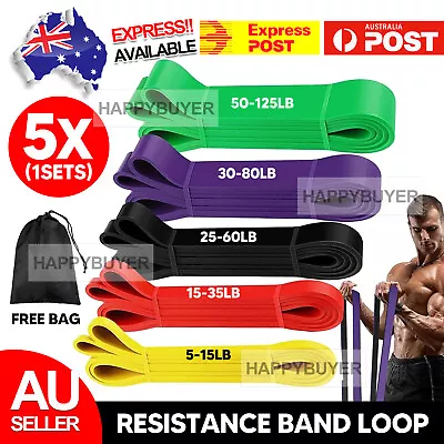 5pcs Set Heavy Duty Resistance Yoga Bands Loop Home Workout Gym Fitness Exercise • $23.95