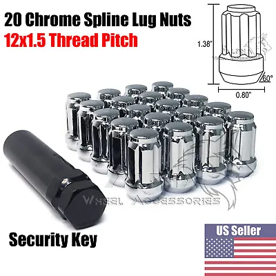 $18.48 • Buy 20 Chrome Spline Tuner Racing Lug Nuts 12x1.5 Fits Honda Acura + Security Key