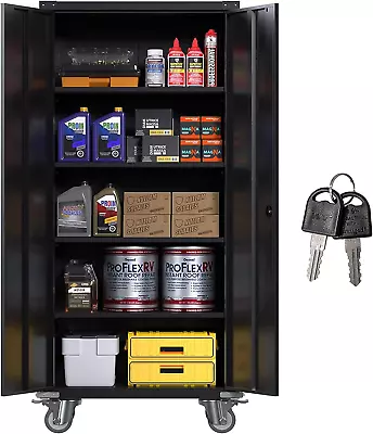 Metal Garage Storage Cabinet With Wheels72In High Lockable Steel Storage Cabine • $282.99