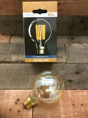 Pack Of 2 X 60 Watt Antique Style Round Bayonet B22 Filament Edison Light Bulbs • £8.95