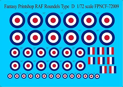 Raf Roundels Type  D + Fin Flash Waterslide Transfers Decals Fpncf-72009  1/72 • £8.95