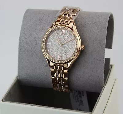 New Authentic Michael Kors Mindy Rose Gold Pave Crystals Women's Mk7085 Watch • $119.99