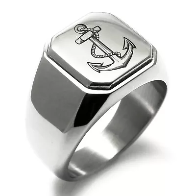 Stainless Steel Mariner Nautical Anchor Symbol Square Biker Style Signet Ring • $15