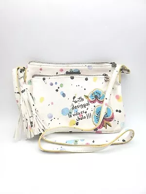 Desigual White Pastel Confetti Blue Flowers Crossbody Purse With Tassle  READ • $12.90