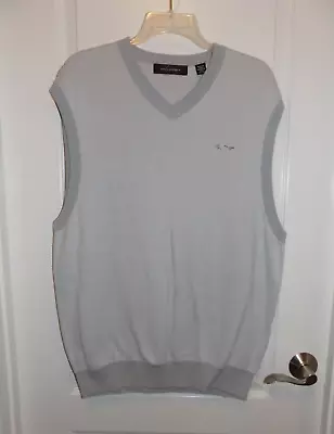 GREG NORMAN XL Mens Cotton V-Neck Light Gray Sweater Vest Golf Summer • $10.99