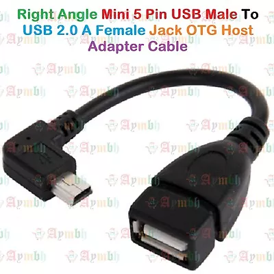 Right Angle Mini 5 Pin USB Male To USB 2.0 A Female Jack OTG Host Adapter Cable  • £3.29