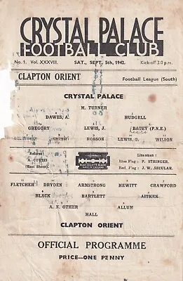 £65 • Buy Crystal Palace V Clapton Orient 5.9.1942