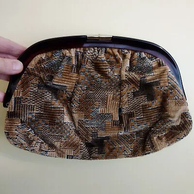 Vintage Cara Brown Tapestry Carpet Bag With Amber Resin Frame • $34.99