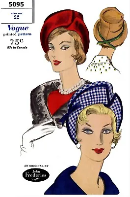 Vogue #5095 Designer John Frederics Unique Hat Sewing Pattern Chemo Alopecia 22  • $5.49