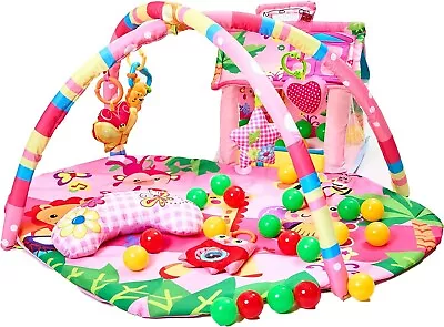 4-in-1 Activity Floor Baby Playmat Pink With 5 Teething And Hanging Toys 0-9M+ • £14.99