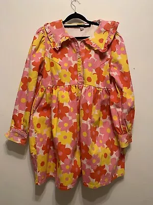 Neon Rose Flower Dress Collar Heavy Cotton Size Like Lazy Oaf M Approx 10/12 • £12