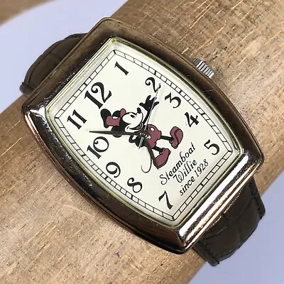 Disney SteamBoat Willie Watch Women Silver Tone 36MM Leather Band New Battery • $29.95