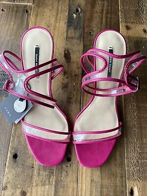 Zara Basic Magenta Clear See Through Heel Sandals Size 38 New • $24